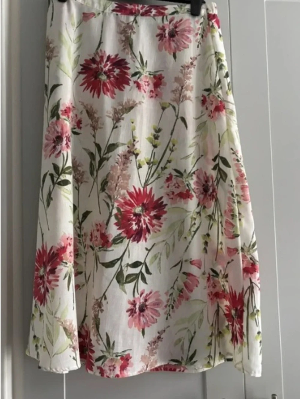Papaya Cream Floral A-Line Skirt with Pink and Green Botanical Print